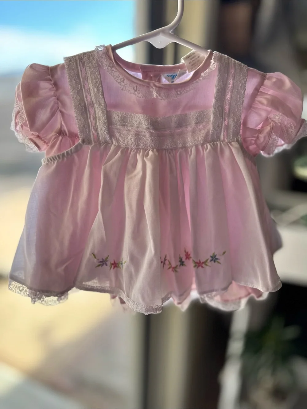 Vintage Nannette frilly dress with floral design apron size 0-3 month